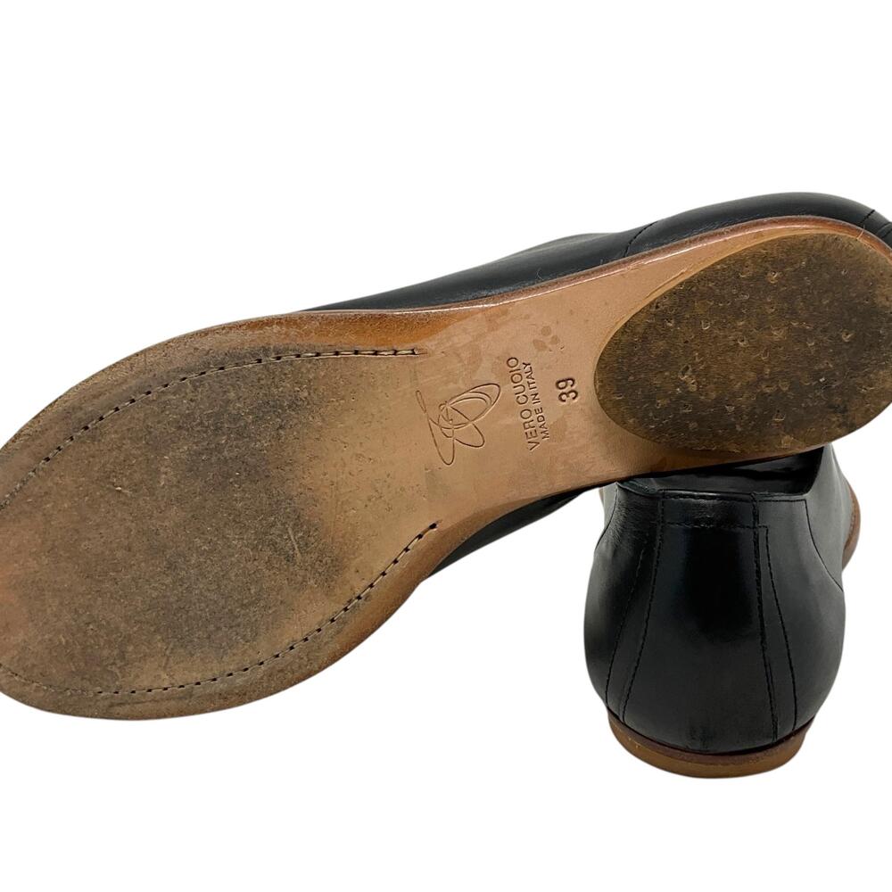Zero + Maria Cornejo Slip On Womens 8.5 Black Leather Peep Toe Flat Italy - Picture 10 of 10
